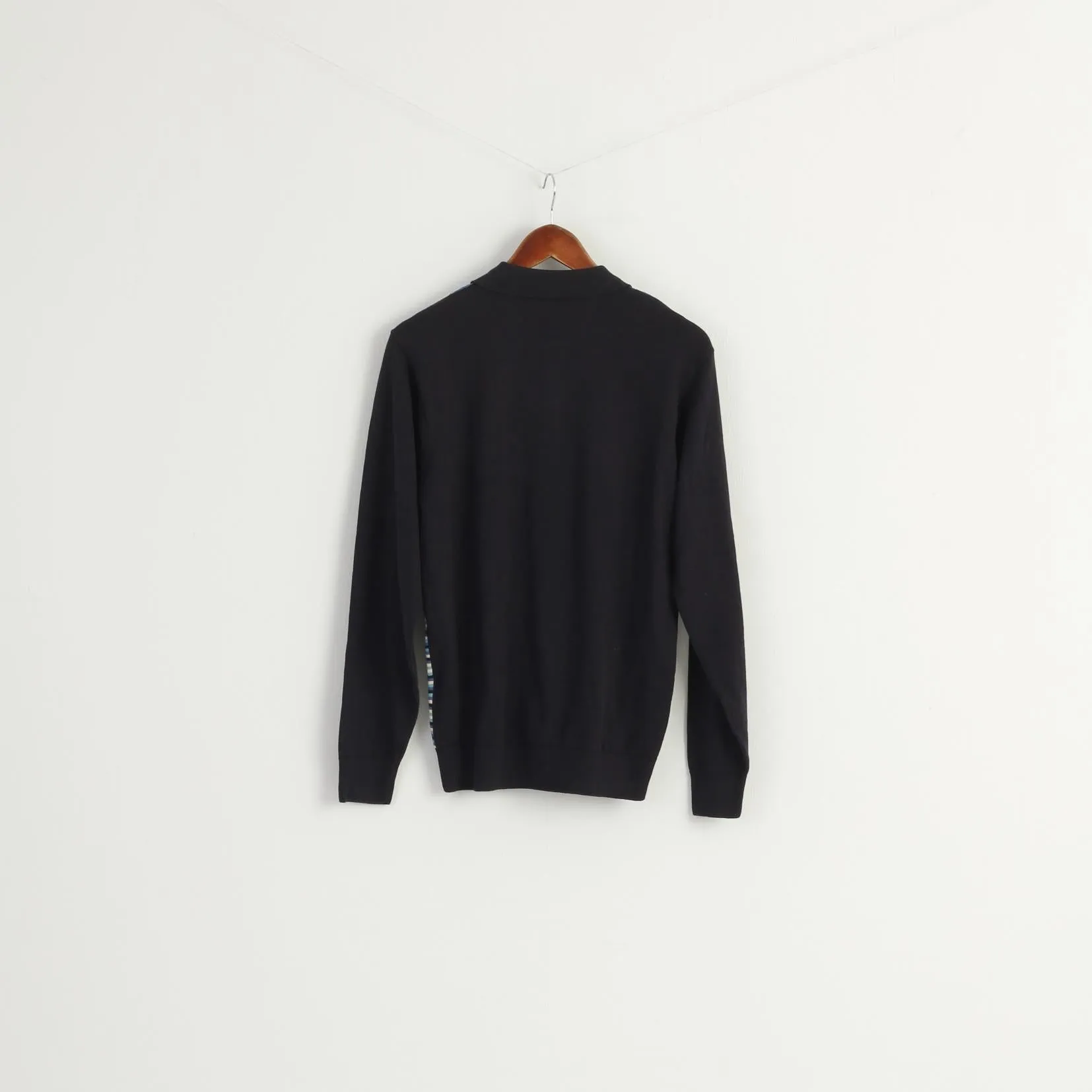 Gabicci Men L (M) Jumper Navy Striped Cotton Blend Collar Stretch Sweater