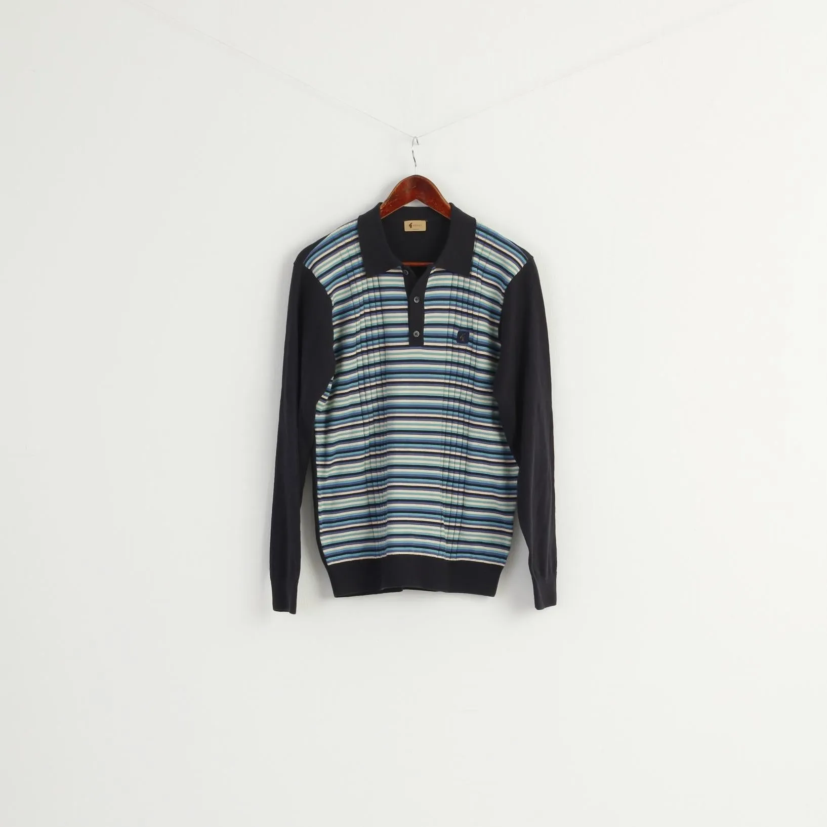 Gabicci Men L (M) Jumper Navy Striped Cotton Blend Collar Stretch Sweater