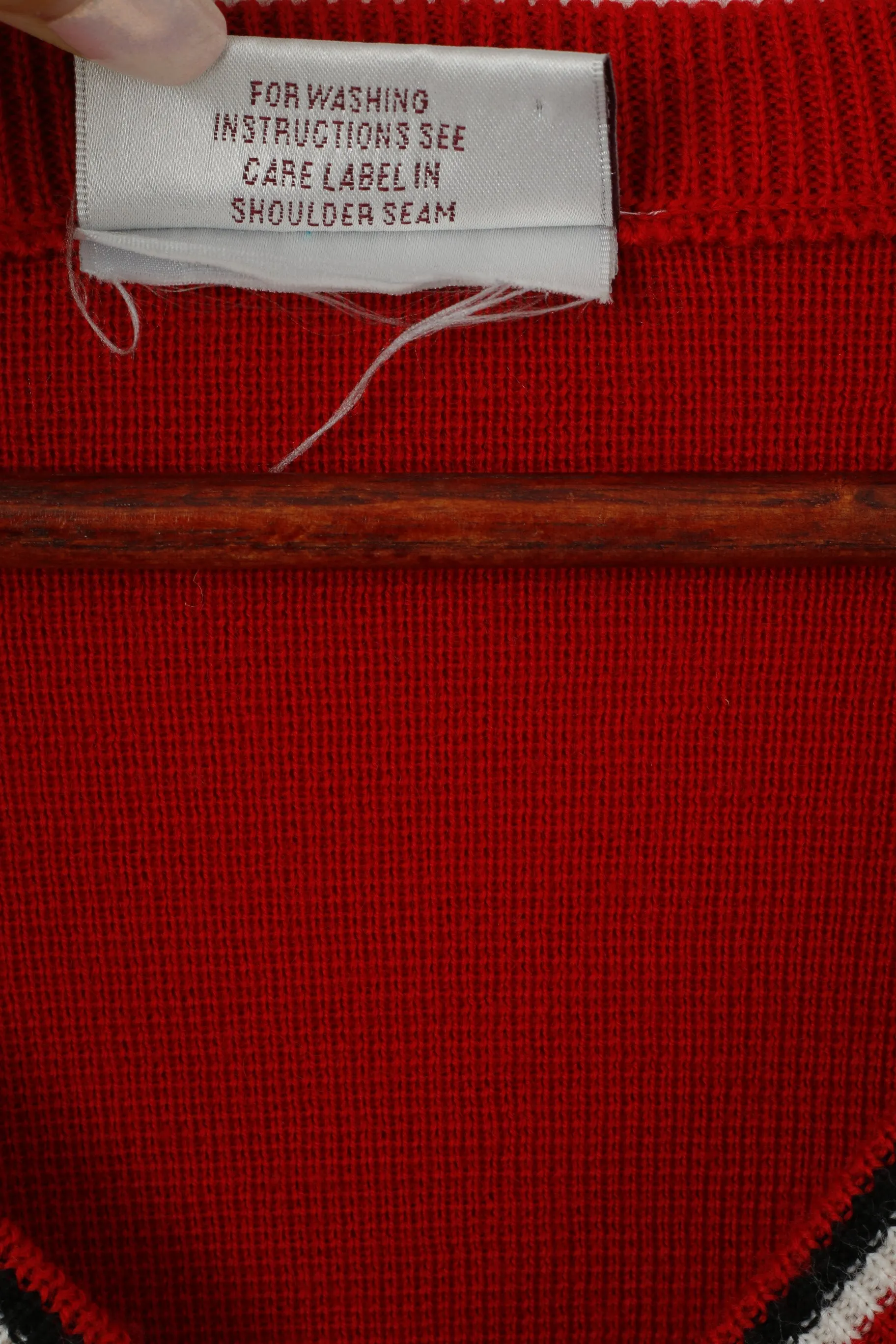 Gabicci Men XL Jumper Red Vintage Wool V Neck Striped Retro Sweater
