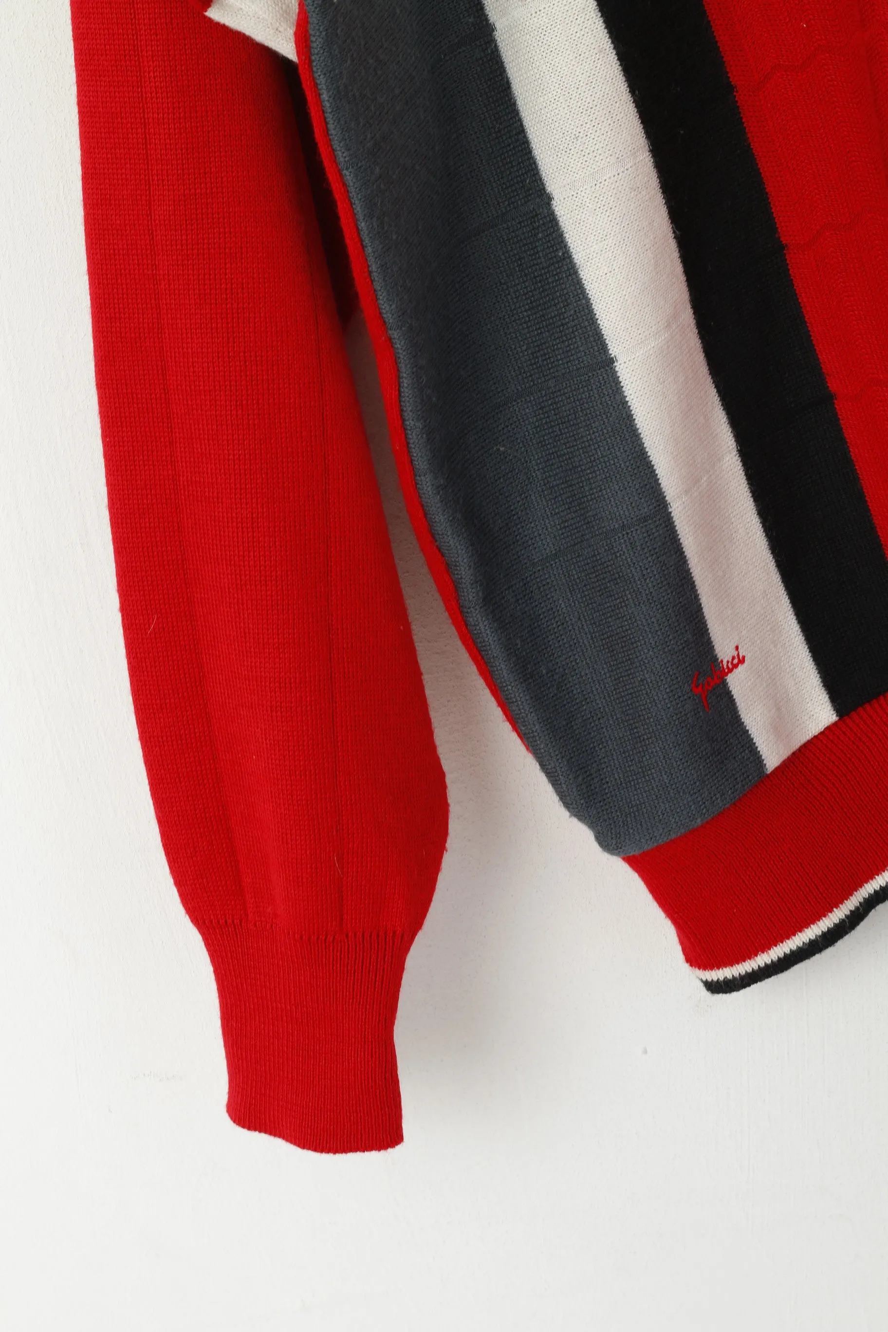 Gabicci Men XL Jumper Red Vintage Wool V Neck Striped Retro Sweater
