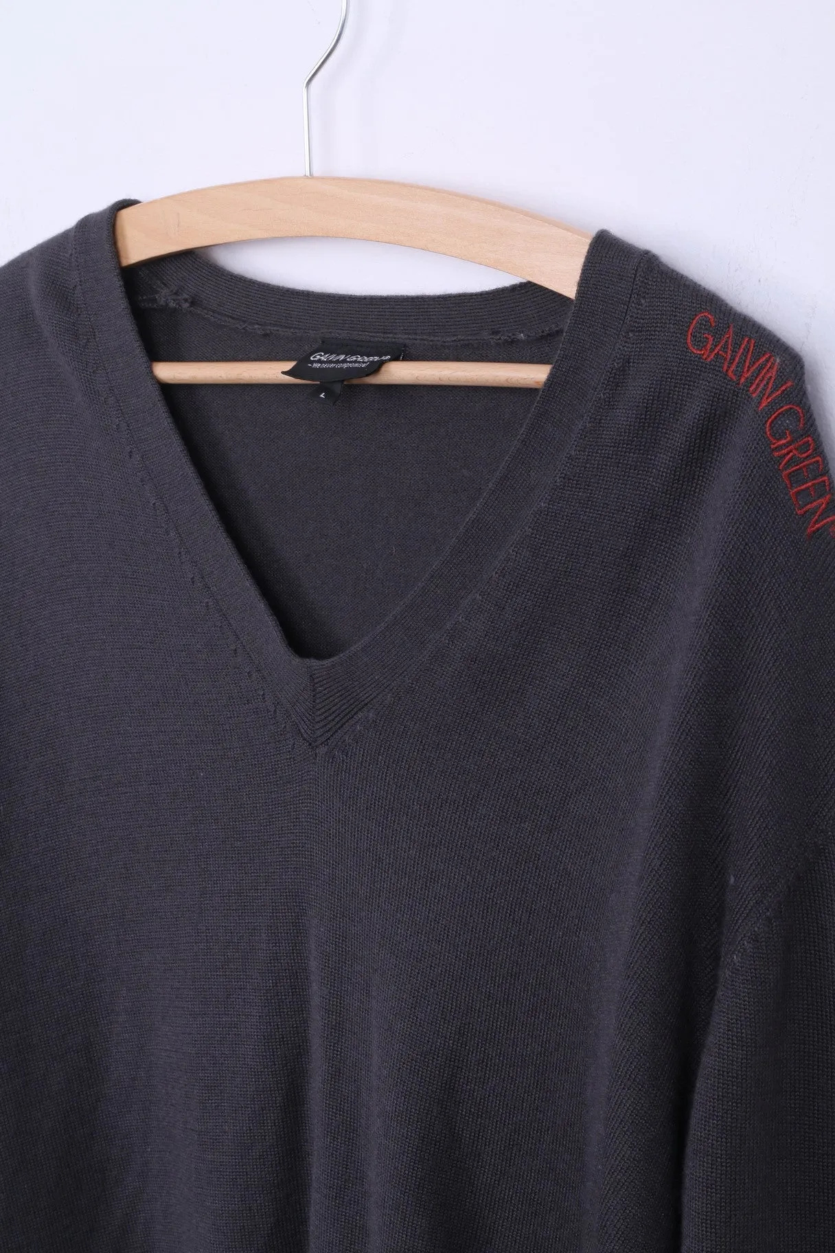 GALVIN GREEN Mens L Jumper Dark Grey V Neck Sweater