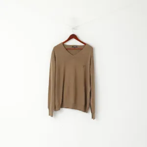 Gant Men XXL Jumper Brown 100% Cotton Logo V Neck Plain Soft Sweater