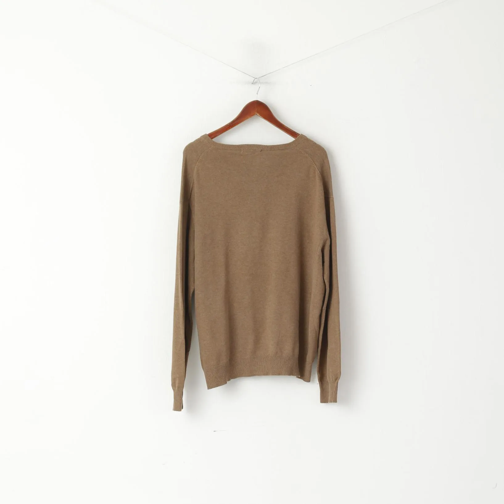 Gant Men XXL Jumper Brown 100% Cotton Logo V Neck Plain Soft Sweater