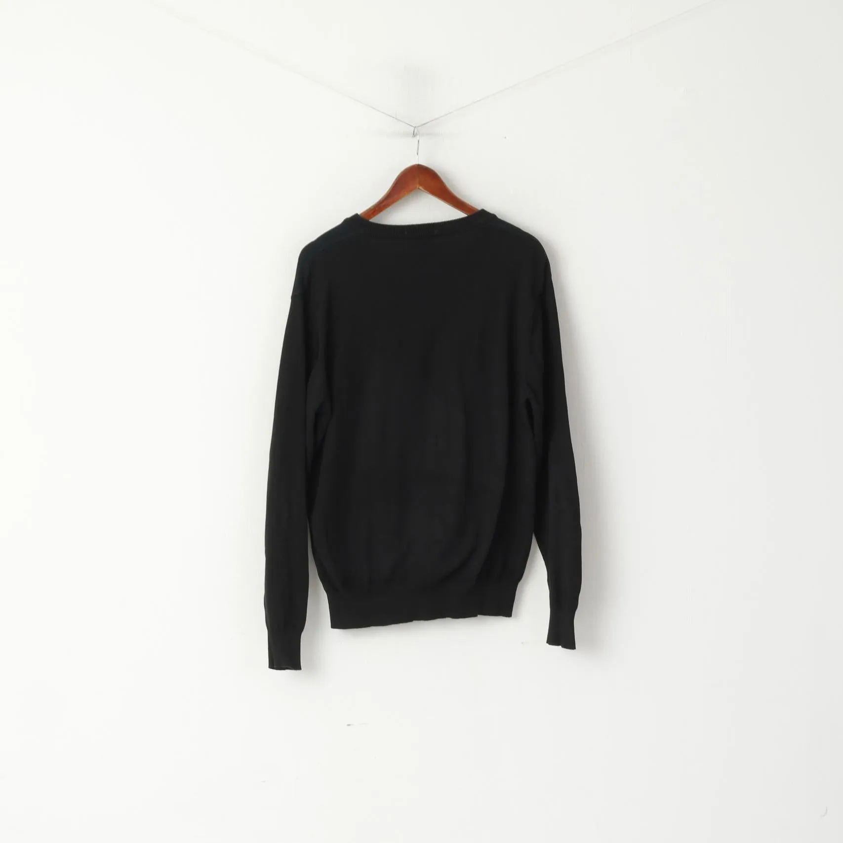 Gant Mens 2XL (L) Jumper Black 100% Cotton Light V Neck Sweater