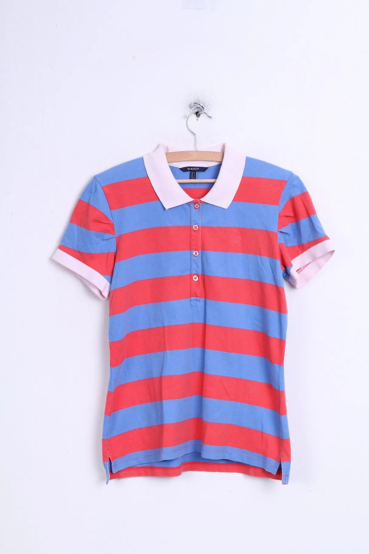 GANT Womens L Polo Shirt Striped Blue Cotton Fitt Top