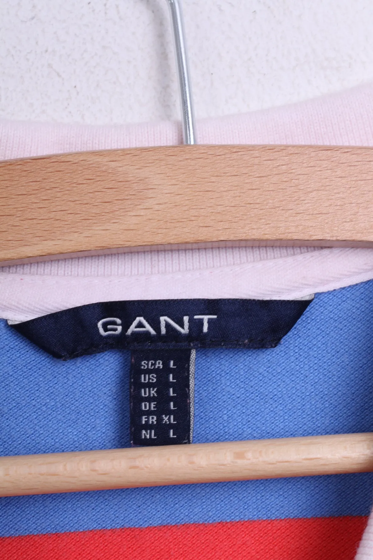 GANT Womens L Polo Shirt Striped Blue Cotton Fitt Top