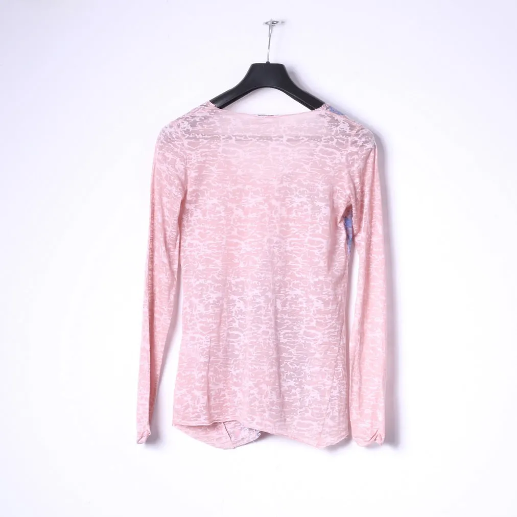 GAS Womens S Long Sleeved Shirt Pink Cotton thin Material Graphic Stretch Top
