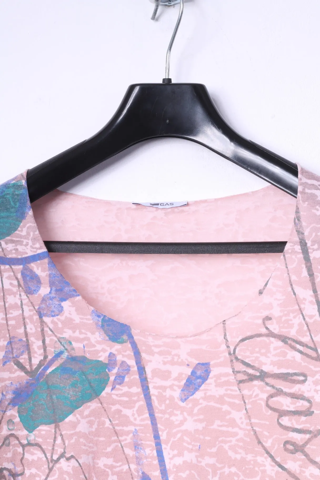 GAS Womens S Long Sleeved Shirt Pink Cotton thin Material Graphic Stretch Top
