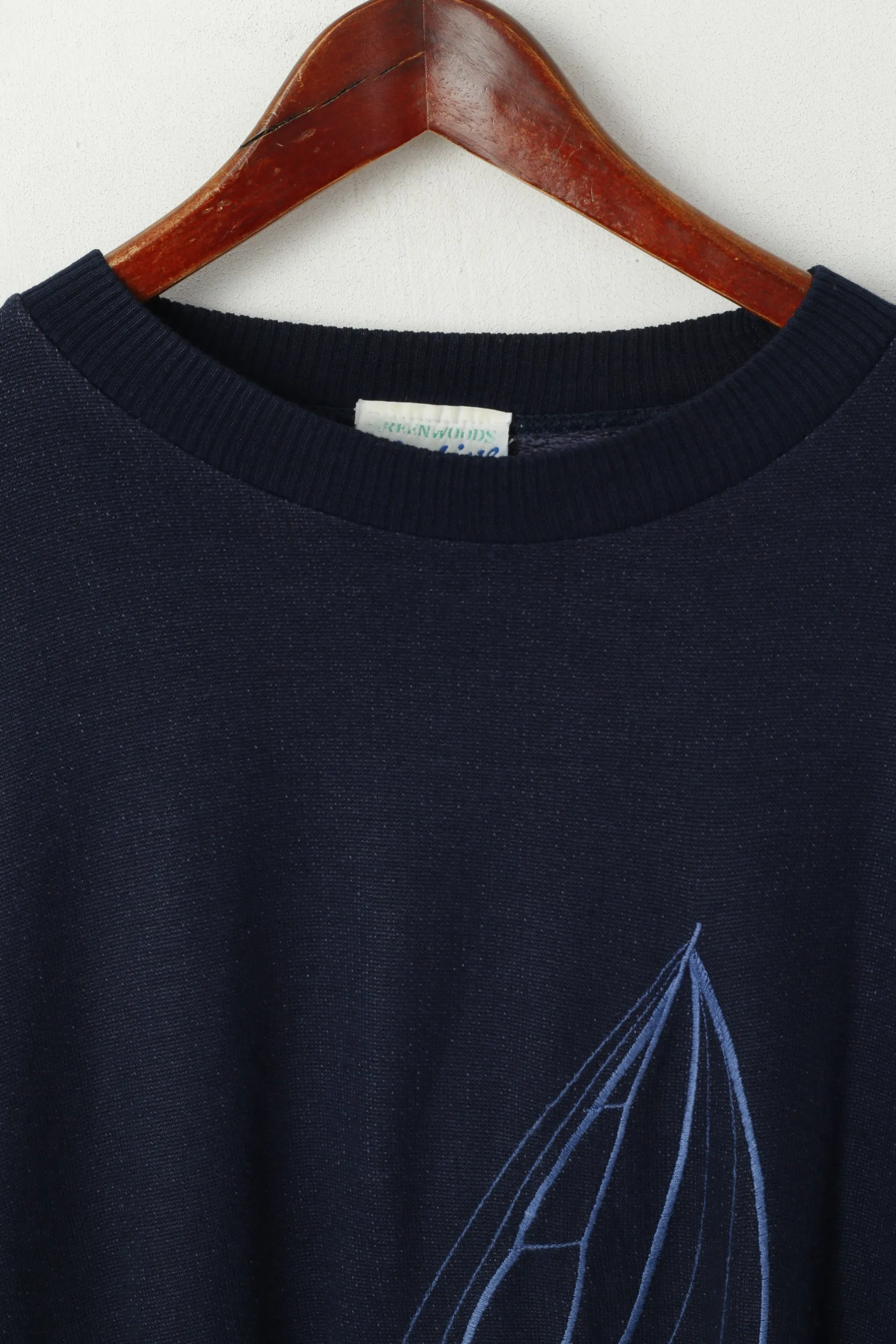 Greenwoods Active Men M Jumper Navy Acrylic Emroidered Crew Neck Sailing Sweater