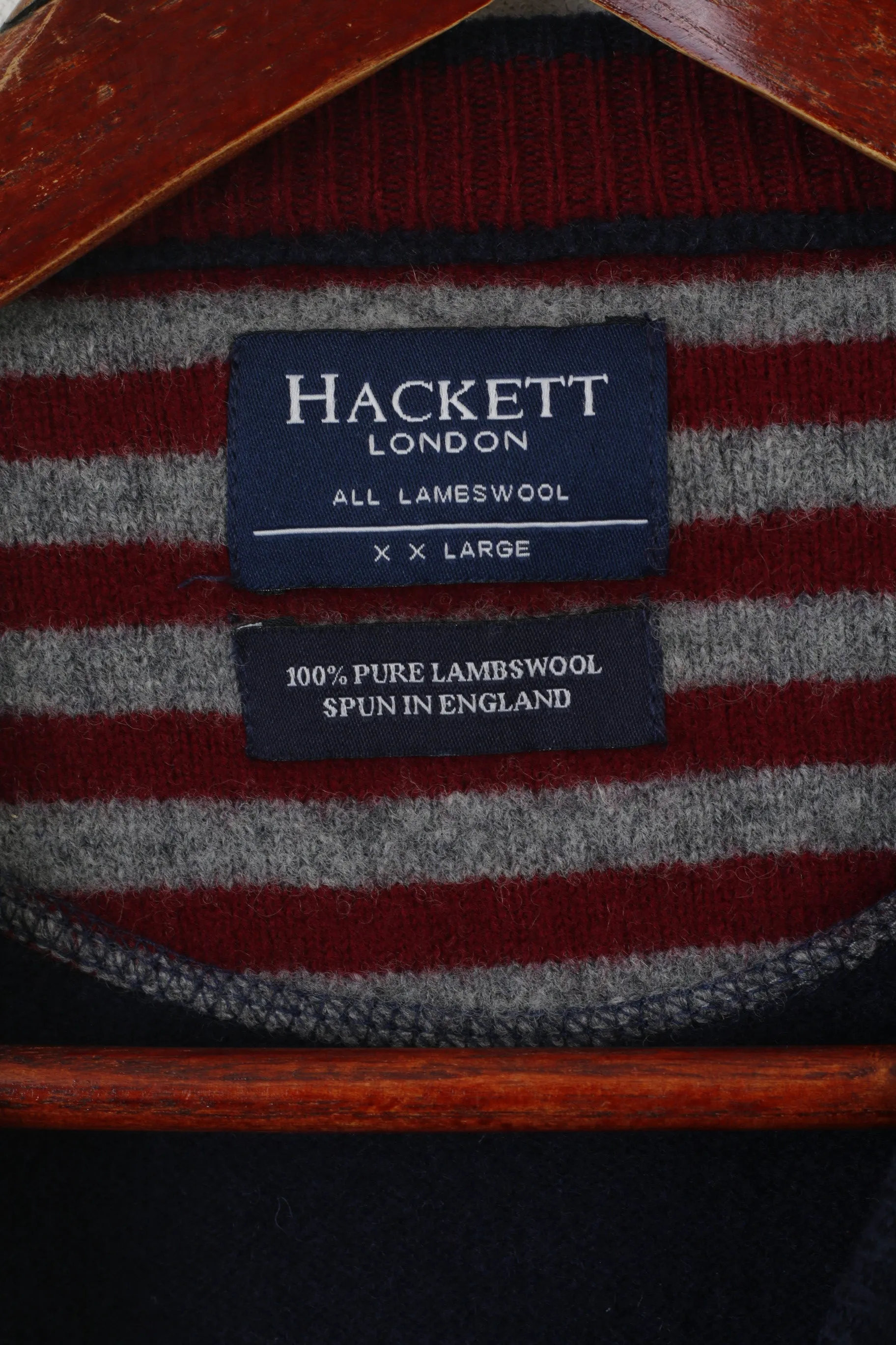 Hackett London Men XXL (XL) Jumper Navy Lambswool Soft Crew Neck Classic Sweater