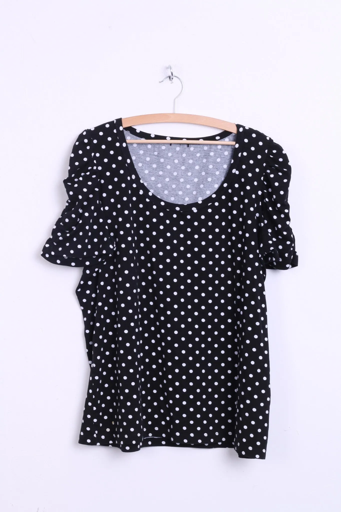 H&M Hennes& Mauritz Womens 2XL Shirt Short Sleeve Cotton Black Puffy Dots