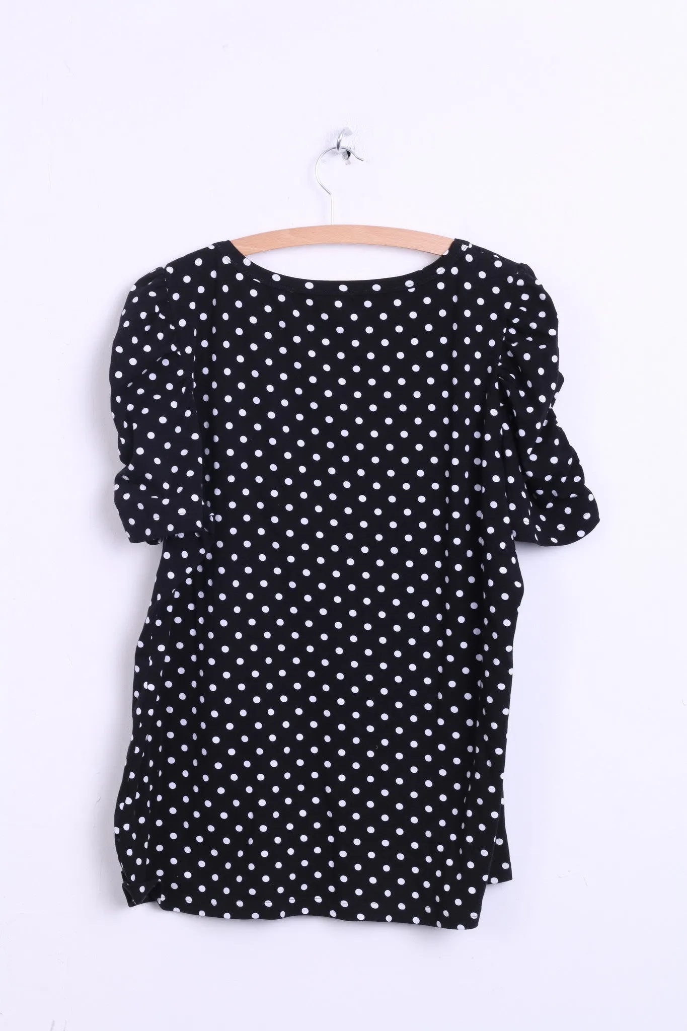 H&M Hennes& Mauritz Womens 2XL Shirt Short Sleeve Cotton Black Puffy Dots