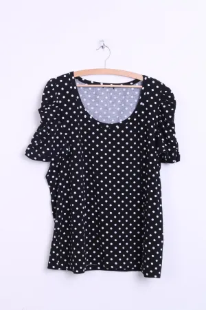 H&M Hennes& Mauritz Womens 2XL Shirt Short Sleeve Cotton Black Puffy Dots