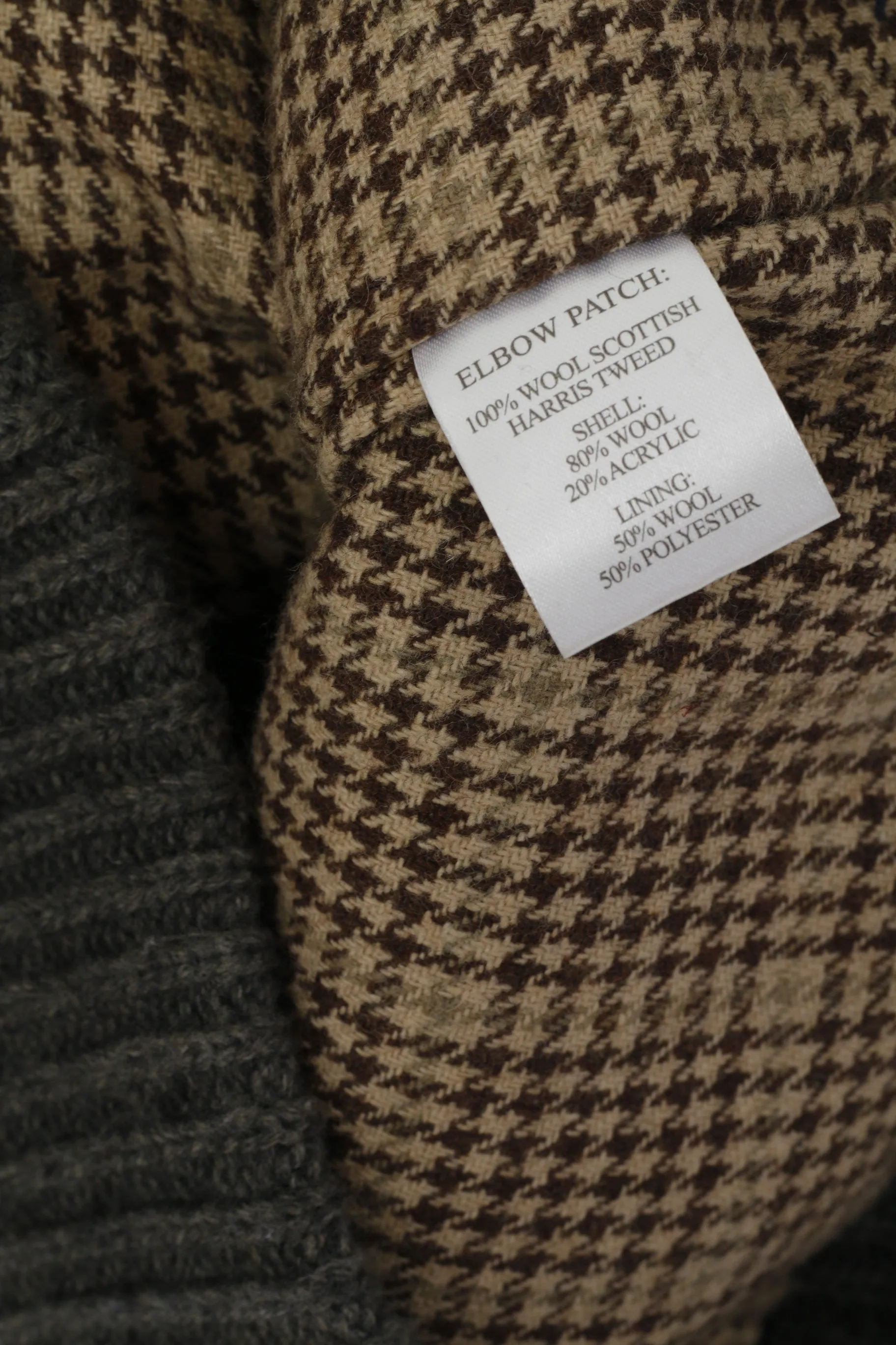 Harris Tweed by William Hunt Men L (M) Cardigan Grey Wool Elbow Patch Knit Sweater