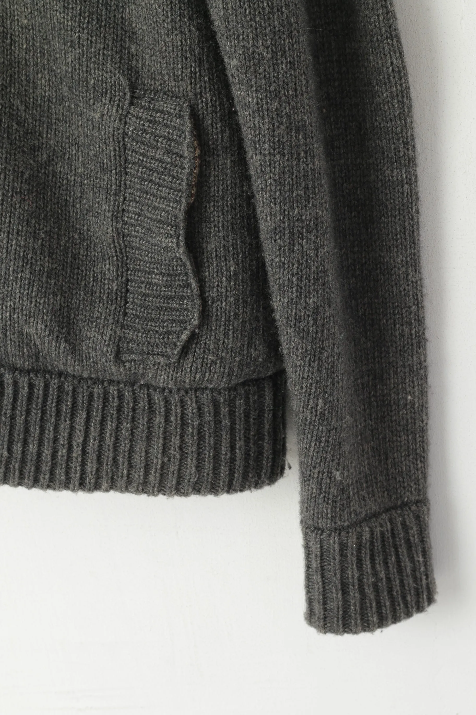 Harris Tweed by William Hunt Men L (M) Cardigan Grey Wool Elbow Patch Knit Sweater