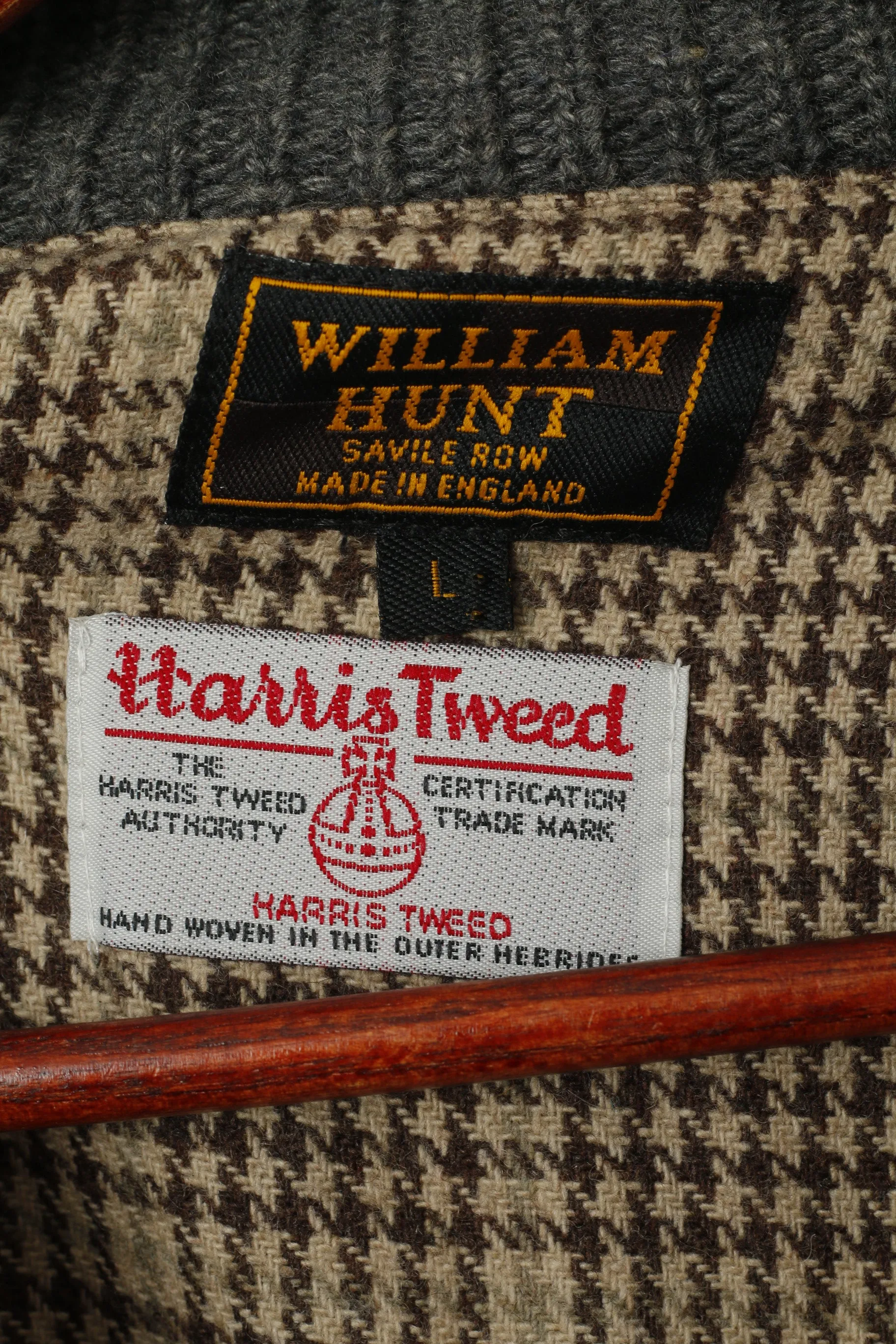 Harris Tweed by William Hunt Men L (M) Cardigan Grey Wool Elbow Patch Knit Sweater