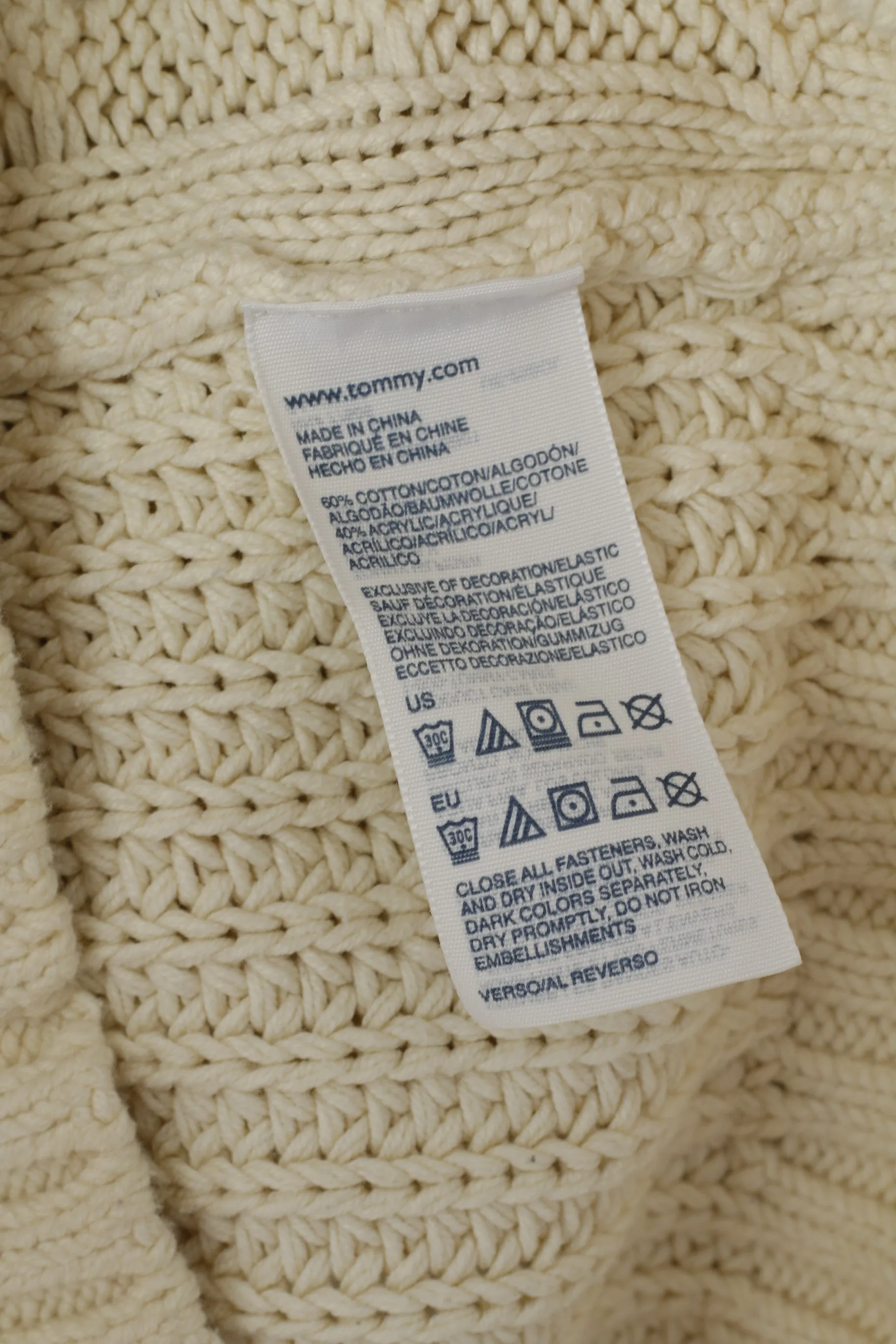 Hilfiger Denim Men S Jumper Cream Cable Knit Cotton Classic Plain Sweater