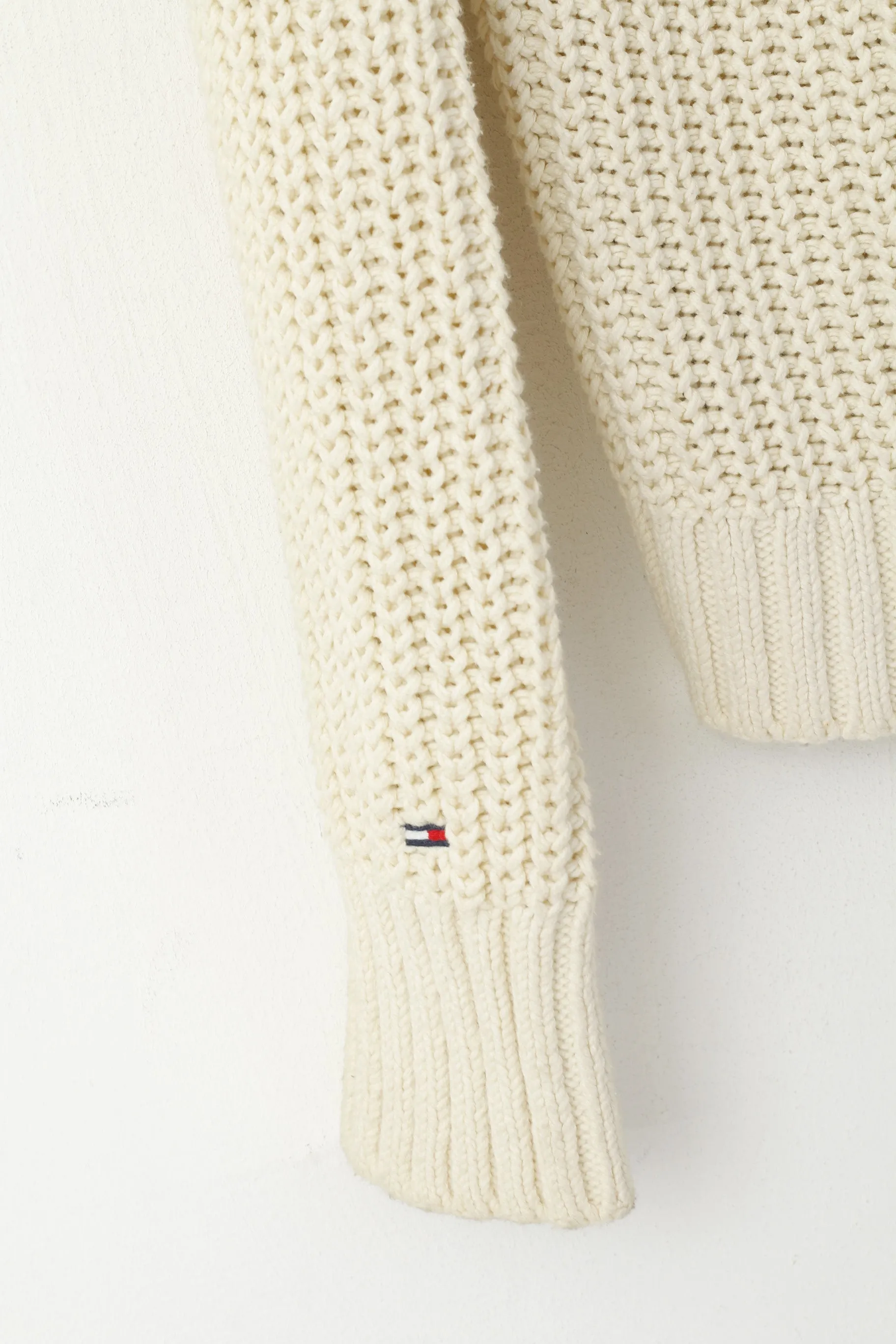 Hilfiger Denim Men S Jumper Cream Cable Knit Cotton Classic Plain Sweater