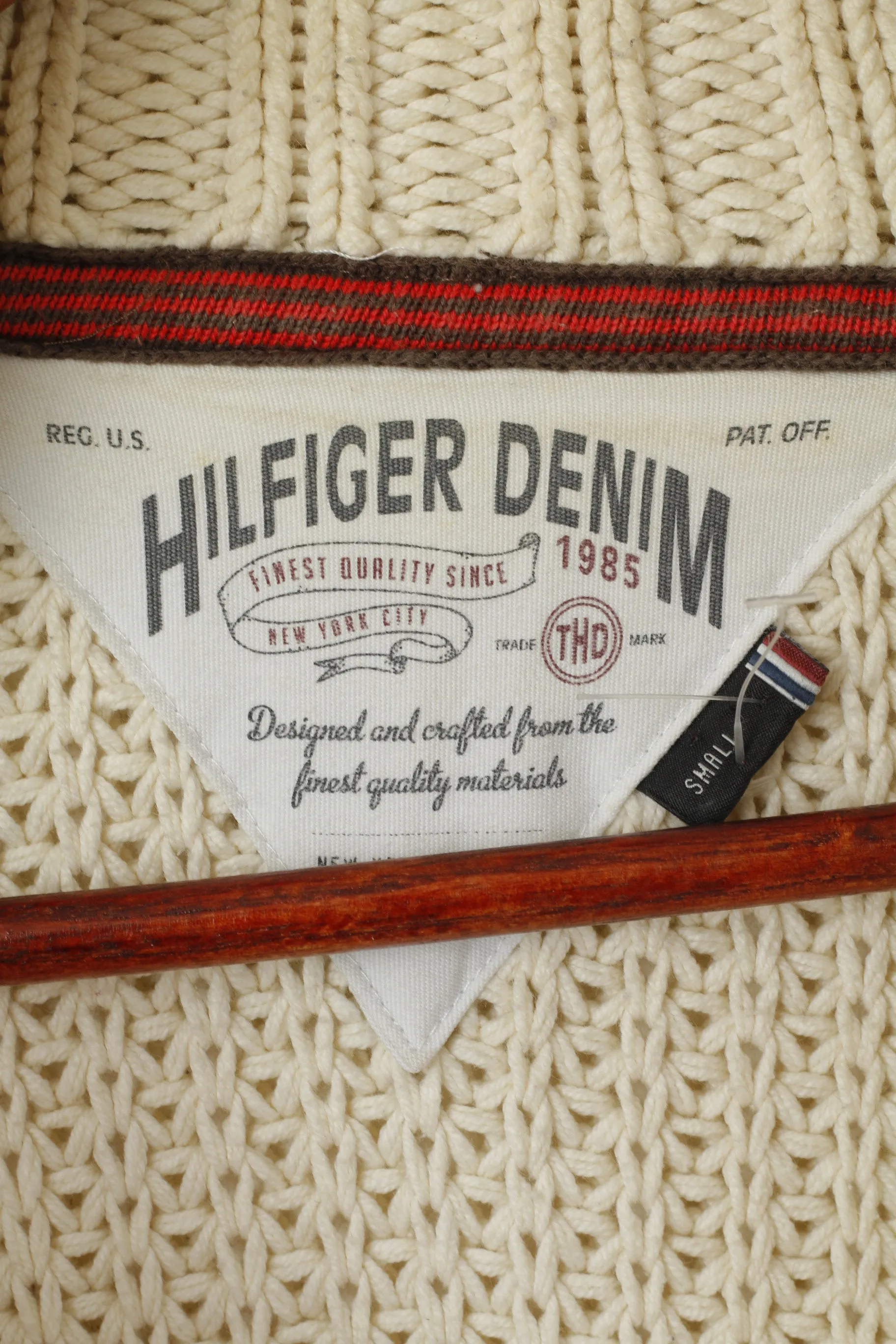 Hilfiger Denim Men S Jumper Cream Cable Knit Cotton Classic Plain Sweater