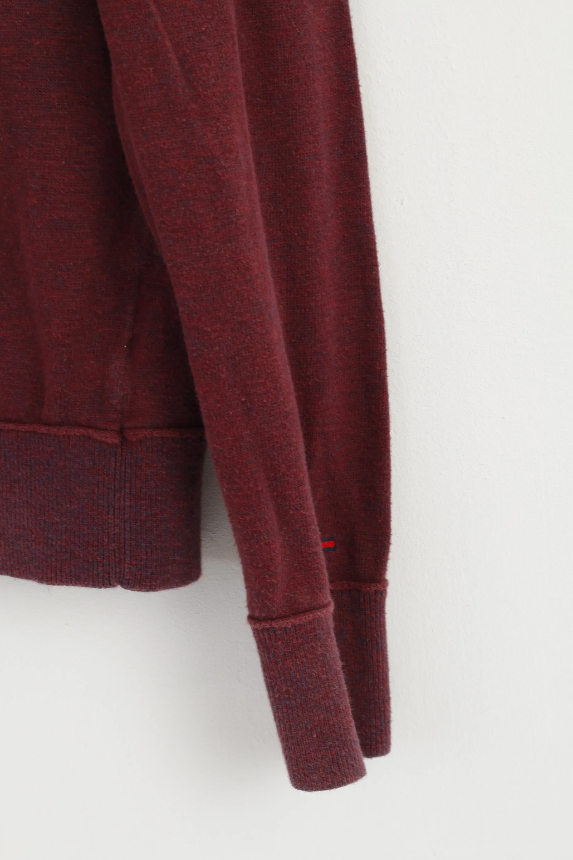 Hilfiger Denim Men XL (L) Jumper Maroon V Neck Cotton Tommy Classic Sweater