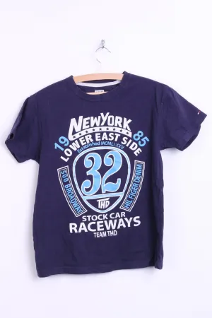 Hilfiger Denim Womens L Shirt Crew Neck Navy Cotton Raceways New York