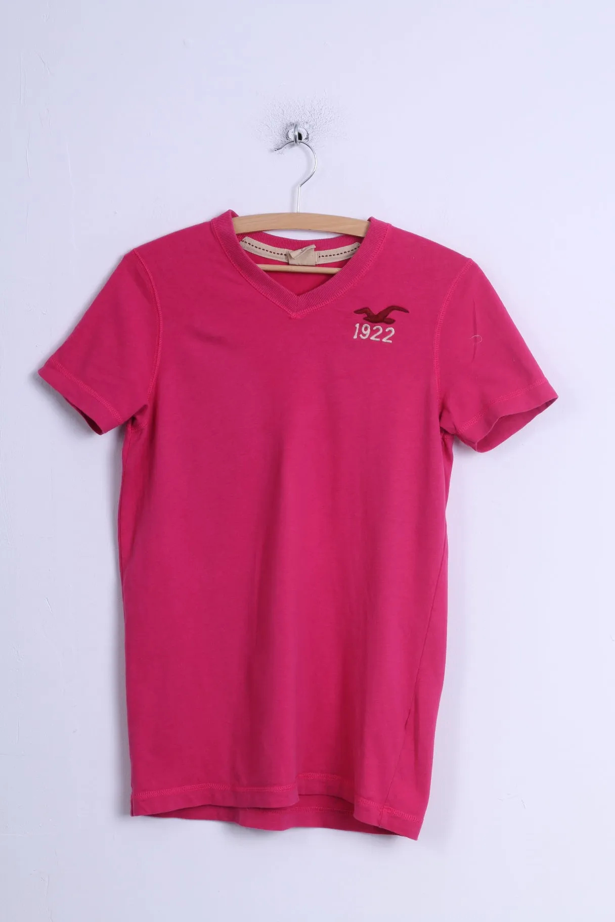 Hollister California Womens S Shirt Pink Cotton Stretch V Neck Long Fit Top