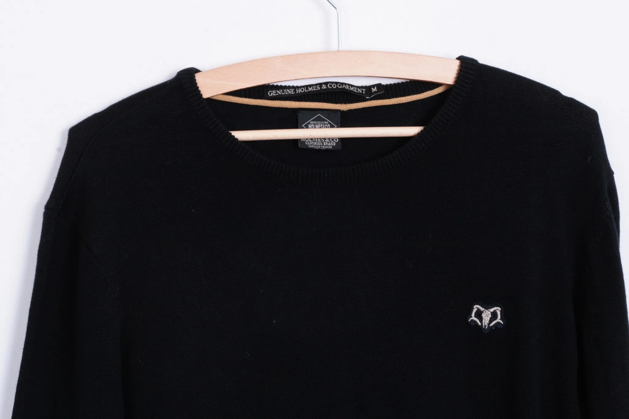 Holmes&Co Garment Mens M Jumper Crew Neck Sweater Cotton Black