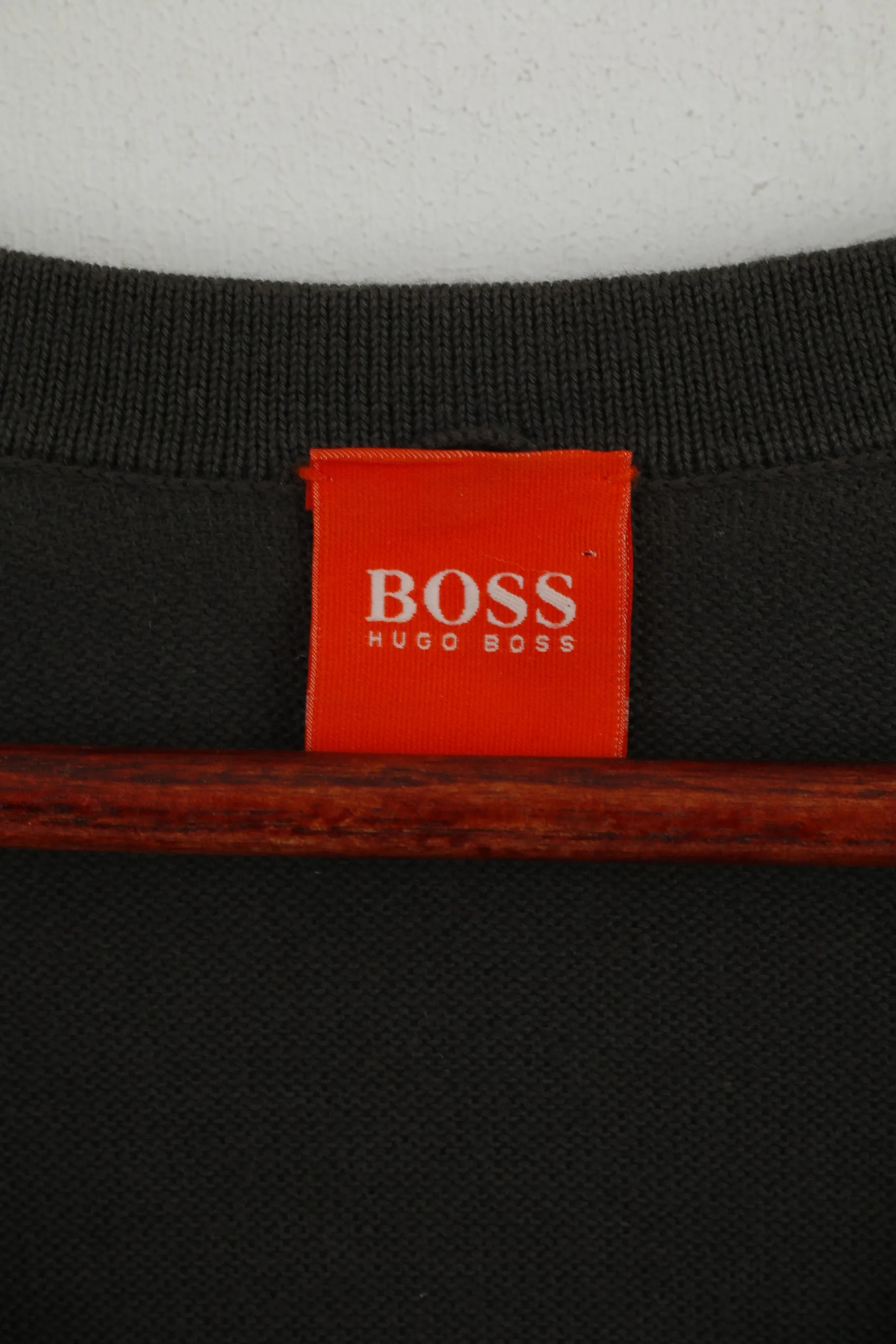 Hugo Boss Men M Jumper Green Cotton V Neck Classic Stretch Soft Sweater