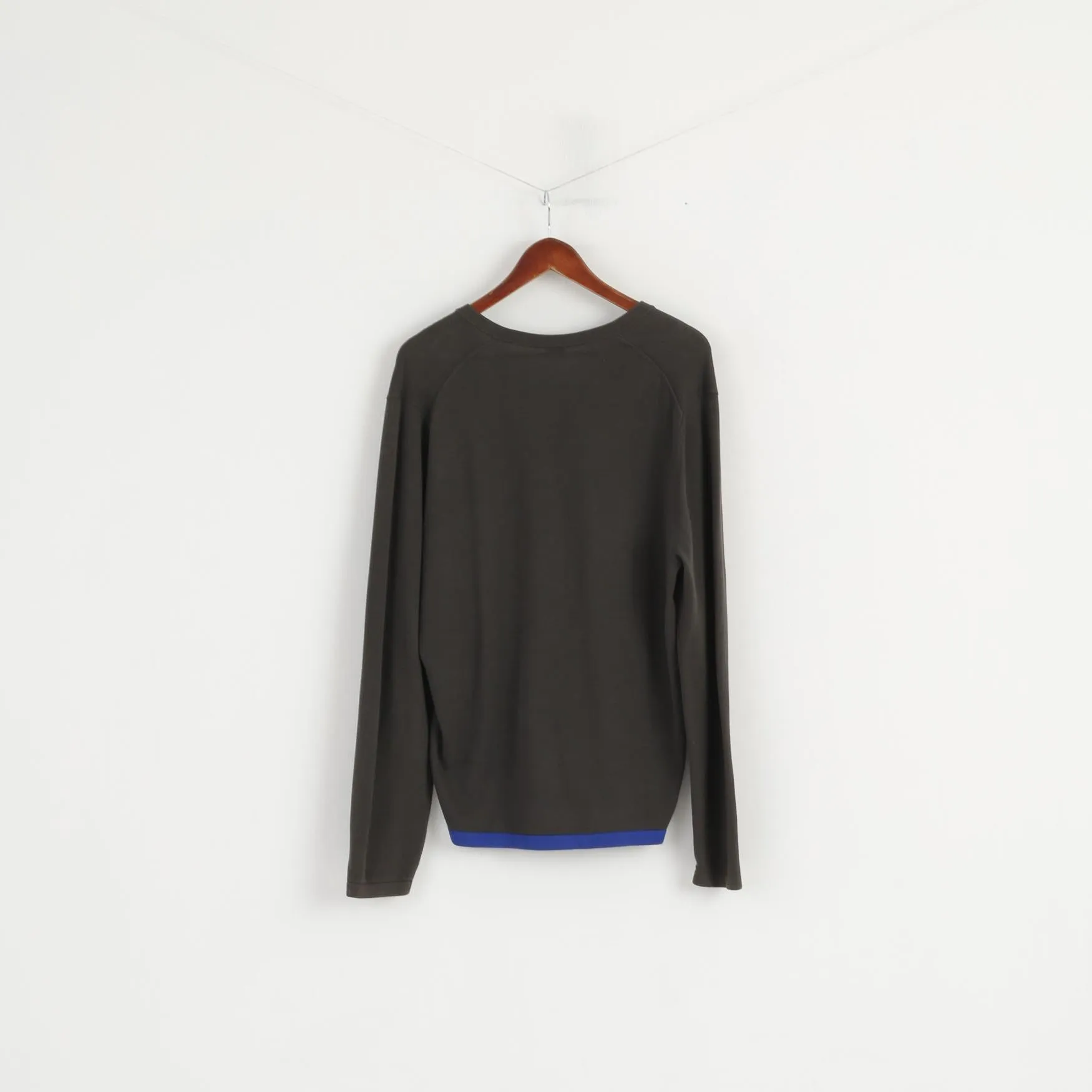 Hugo Boss Men M Jumper Green Cotton V Neck Classic Stretch Soft Sweater