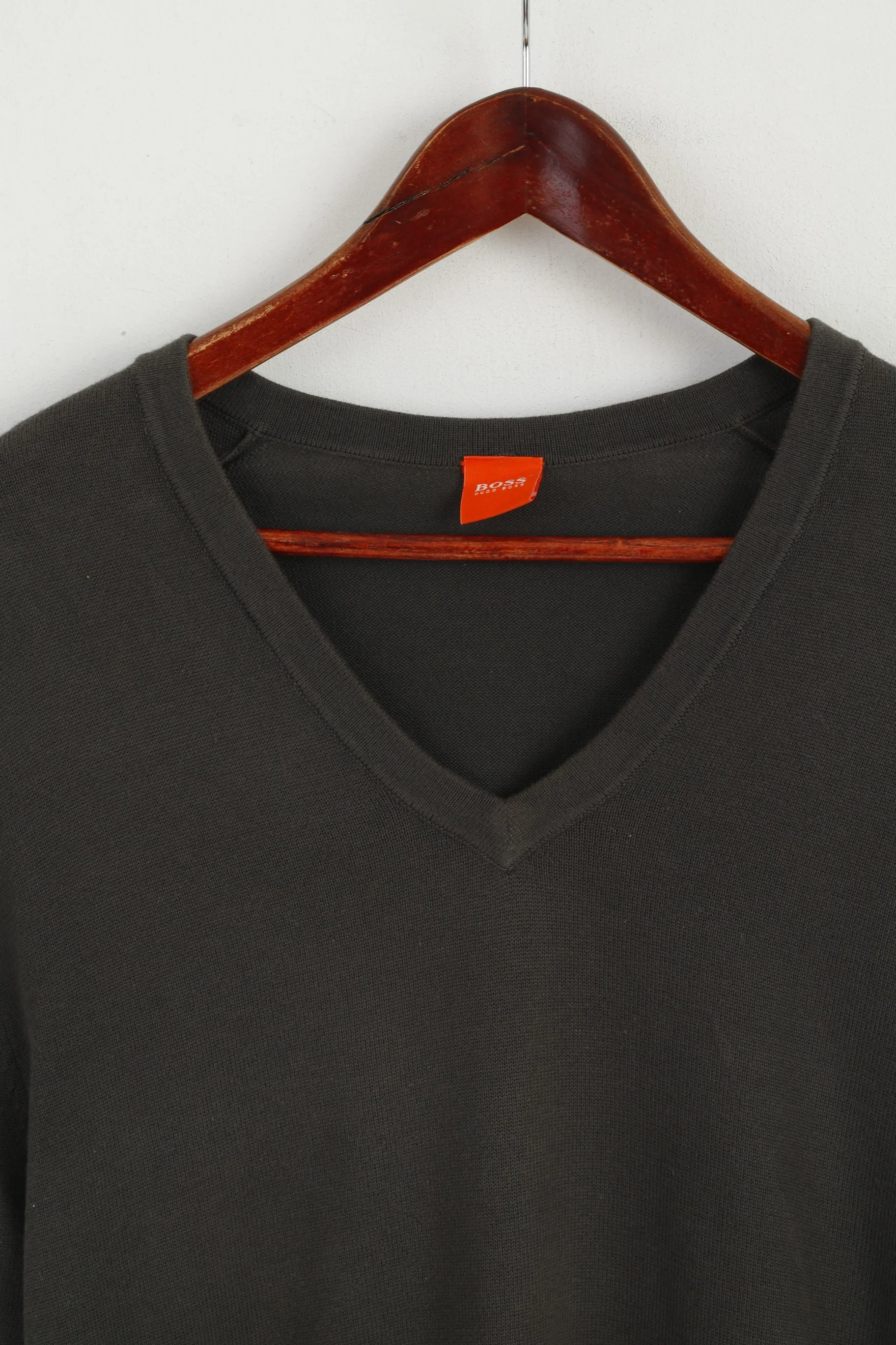 Hugo Boss Men M Jumper Green Cotton V Neck Classic Stretch Soft Sweater