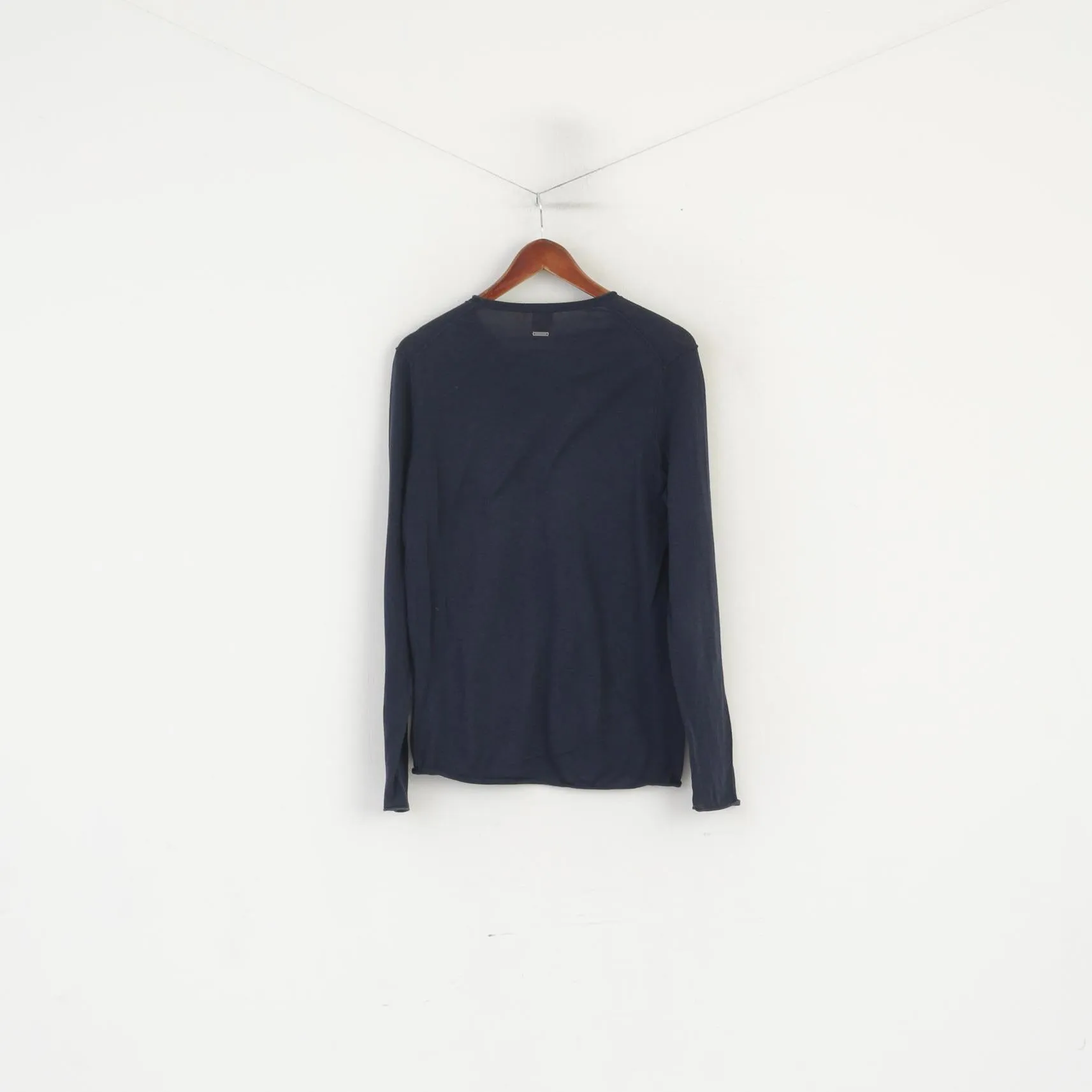 Hugo Boss Men M Jumper Navy Soft Thin Slim Fit Cotton Crew Neck Sweater