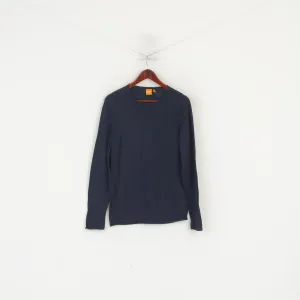 Hugo Boss Men M Jumper Navy Soft Thin Slim Fit Cotton Crew Neck Sweater