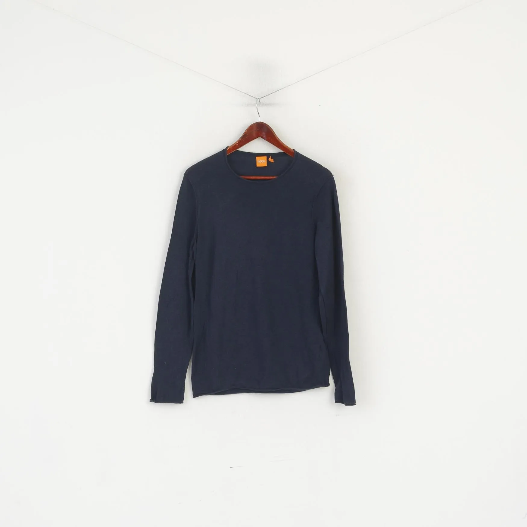 Hugo Boss Men M Jumper Navy Soft Thin Slim Fit Cotton Crew Neck Sweater