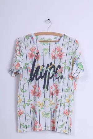 Hype Womens M Shirt White Striped Flowers 36