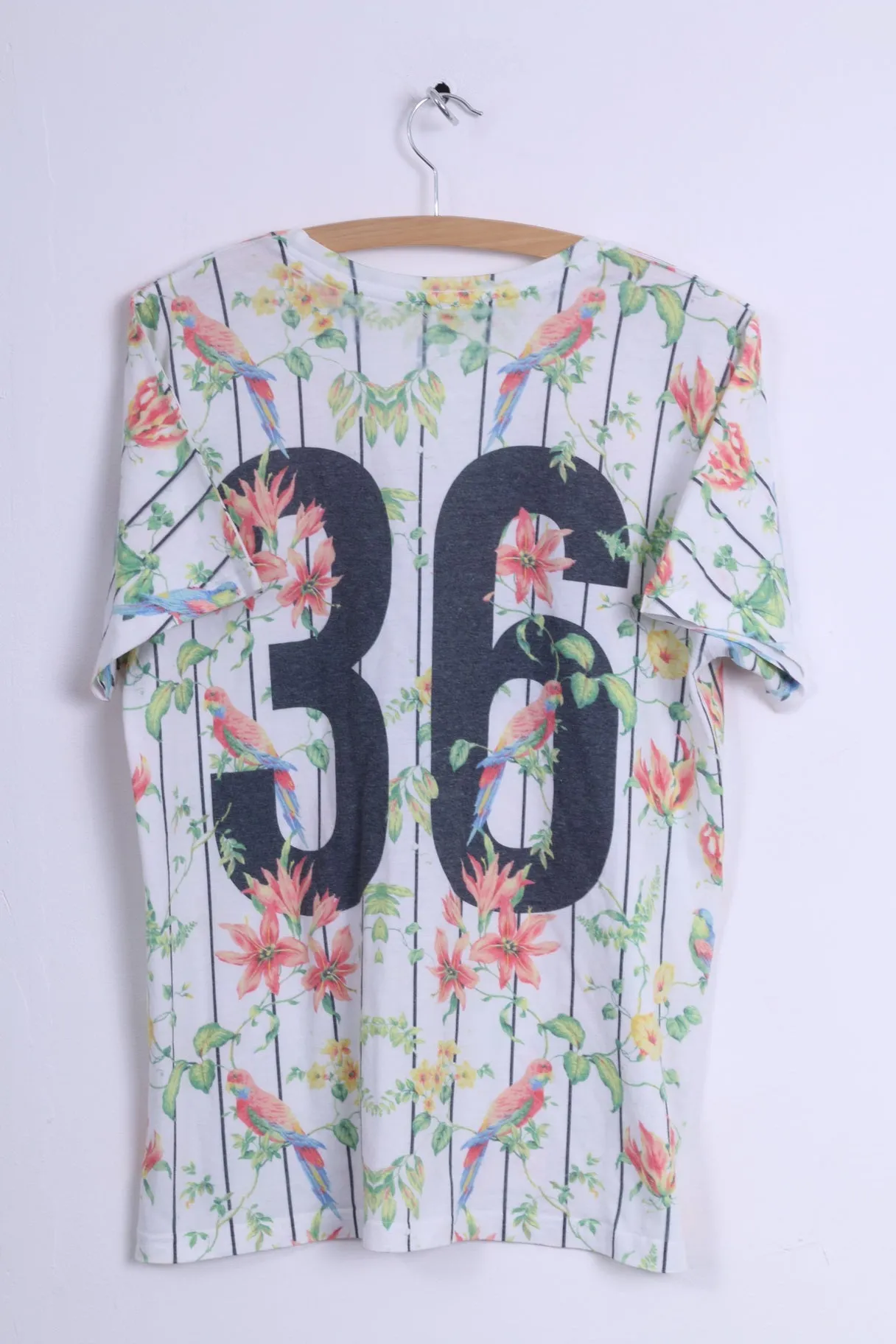 Hype Womens M Shirt White Striped Flowers 36