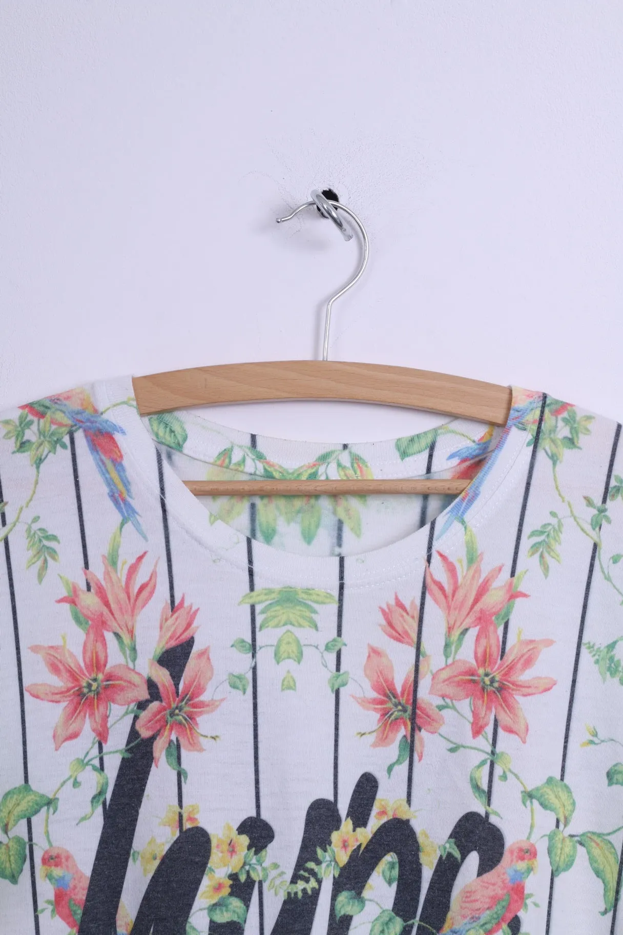 Hype Womens M Shirt White Striped Flowers 36