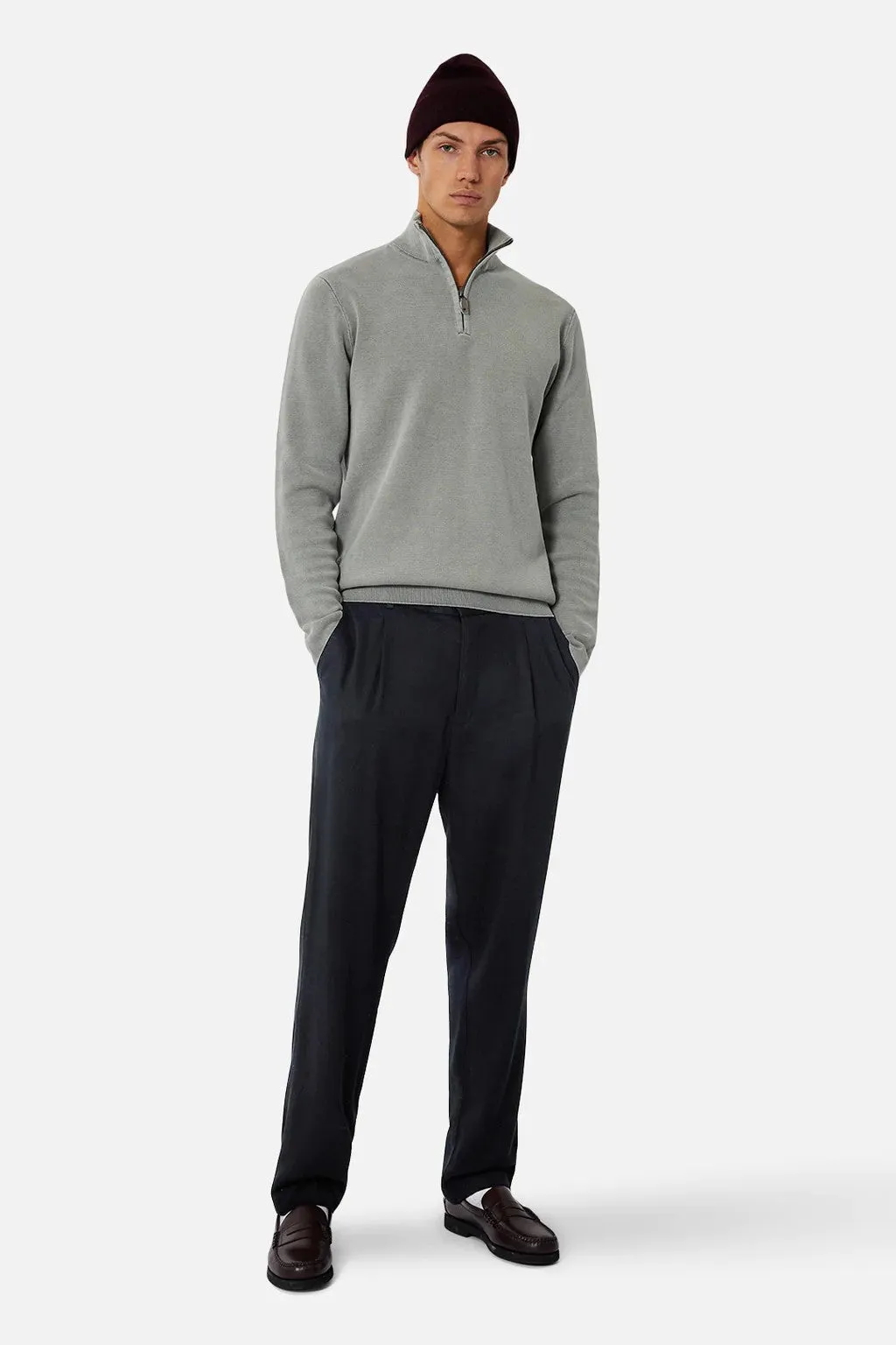 Industrie - The Lakewood Zip Neck Jumper - OD Steel