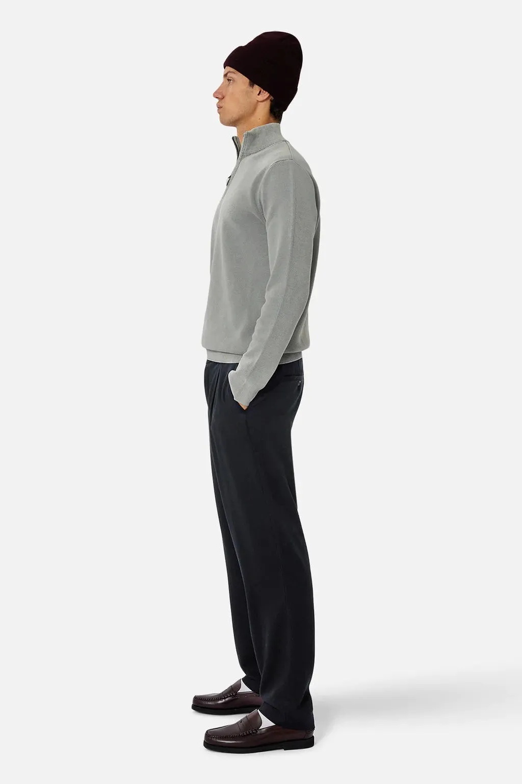 Industrie - The Lakewood Zip Neck Jumper - OD Steel