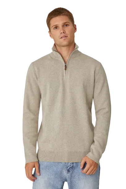 Industrie - The Lakewood Zip Neck Jumper - Wheat