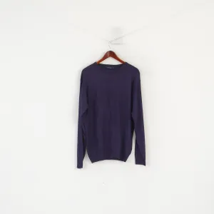 James Pringle Men M Jumper Purple Acrylic Crew Neck Soft Plain Sweater