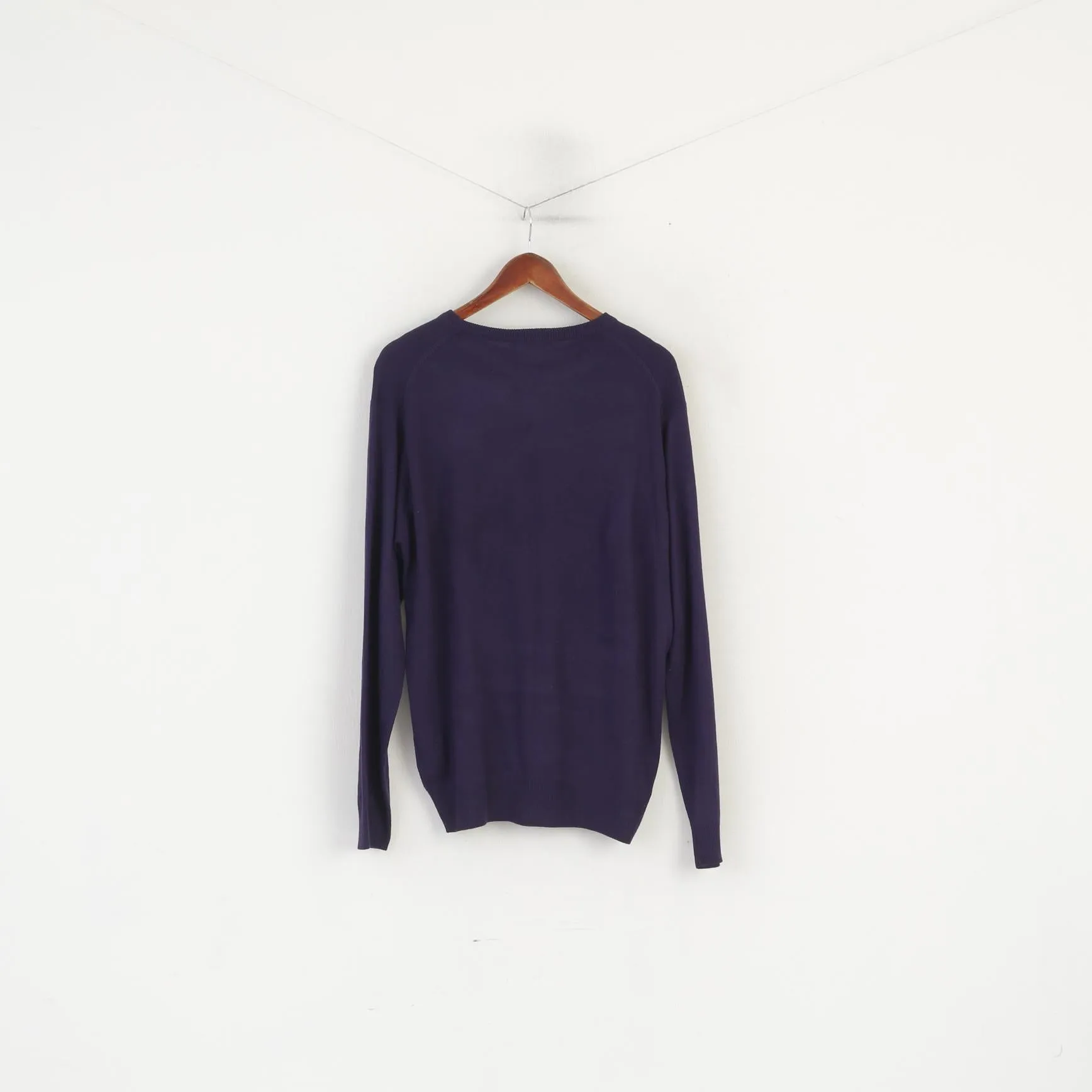 James Pringle Men M Jumper Purple Acrylic Crew Neck Soft Plain Sweater