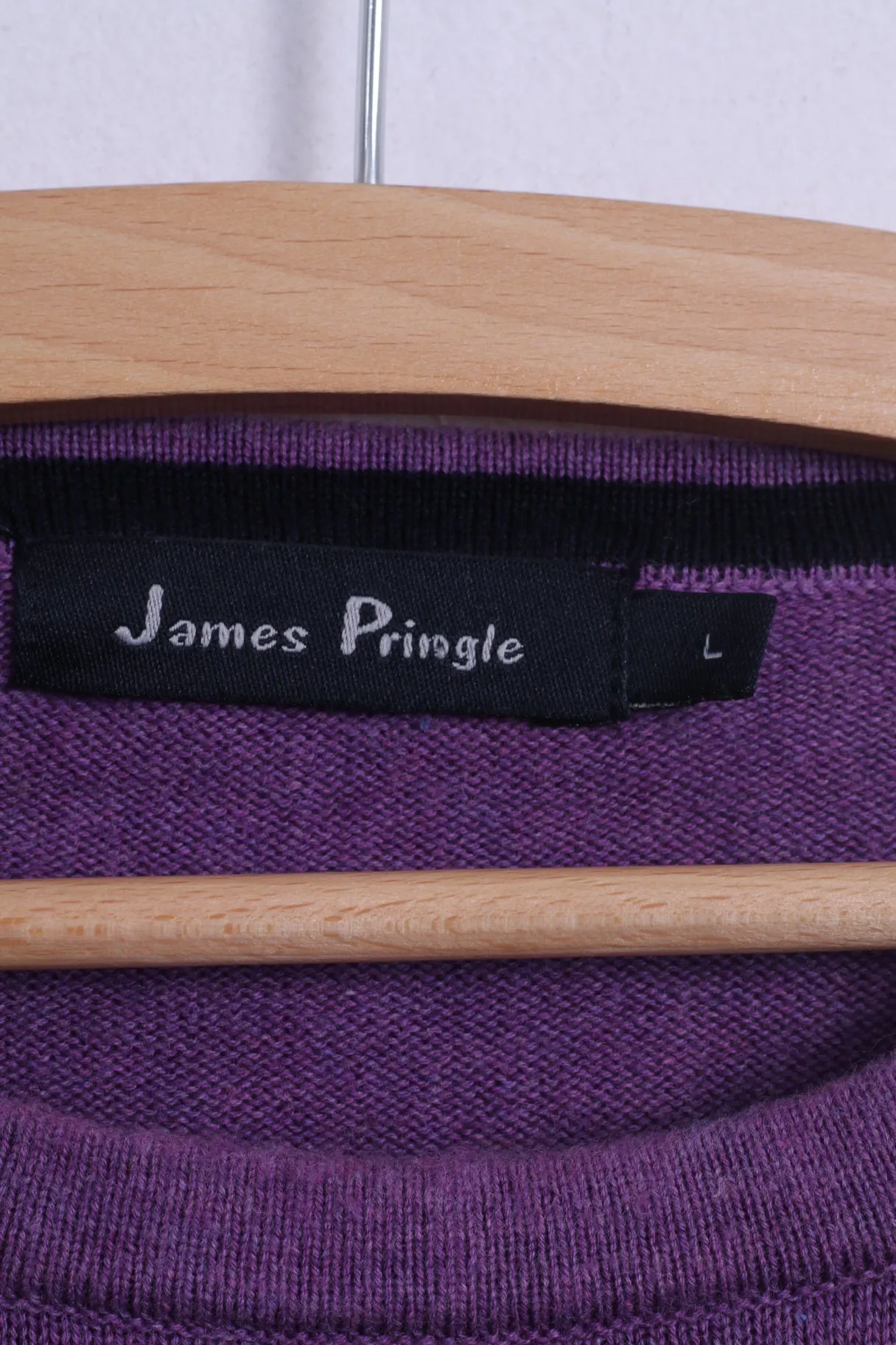 James Pringle Mens L Jumper Purple Crew Neck Cotton Plain Stretch Sweater
