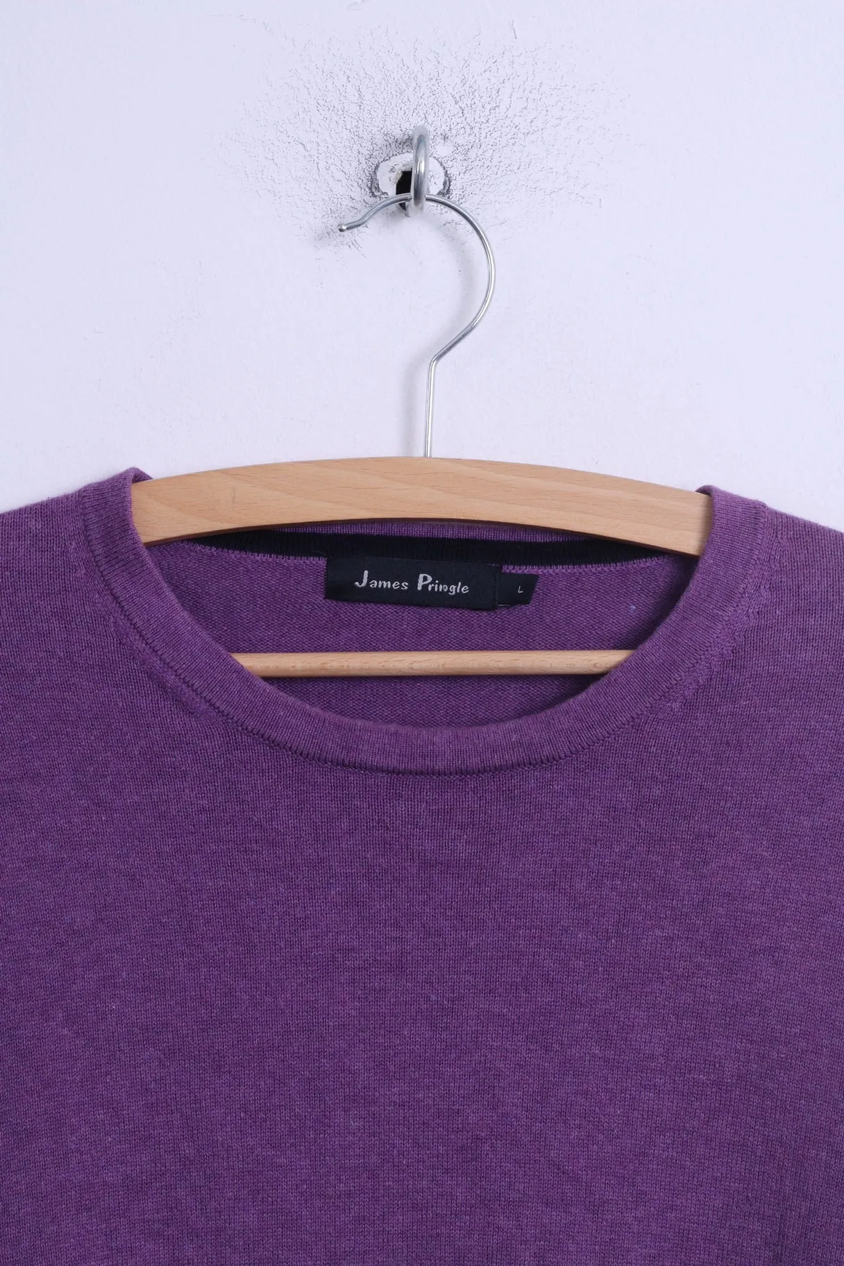 James Pringle Mens L Jumper Purple Crew Neck Cotton Plain Stretch Sweater