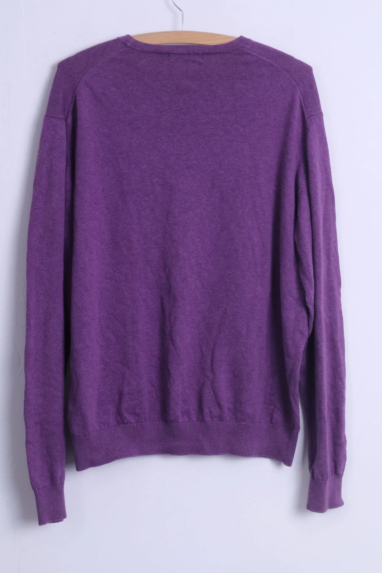 James Pringle Mens L Jumper Purple Crew Neck Cotton Plain Stretch Sweater
