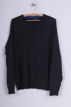 James Pringle Mens L Jumper Sweater Lightweight Navy V Neck