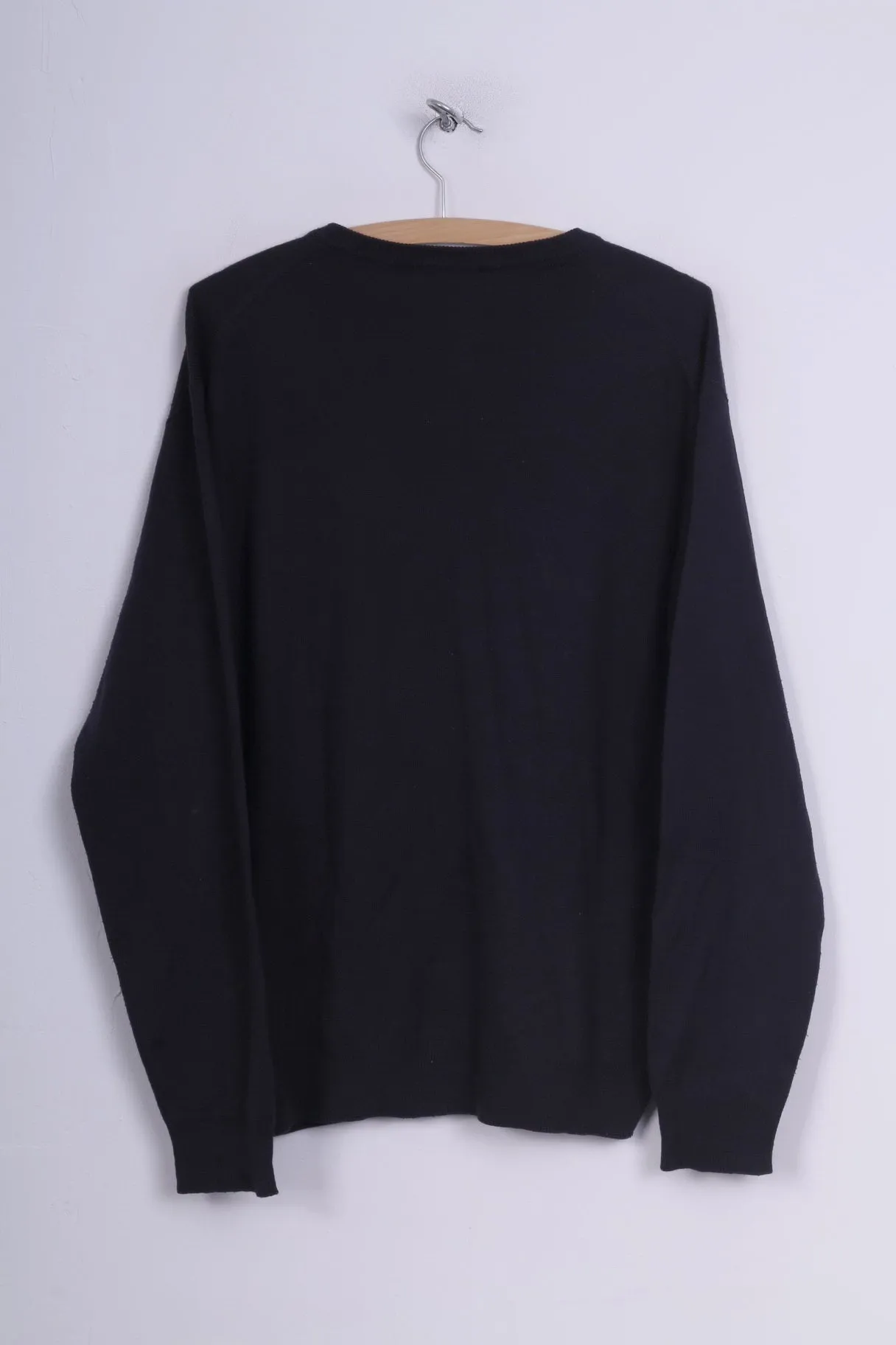James Pringle Mens L Jumper Sweater Lightweight Navy V Neck