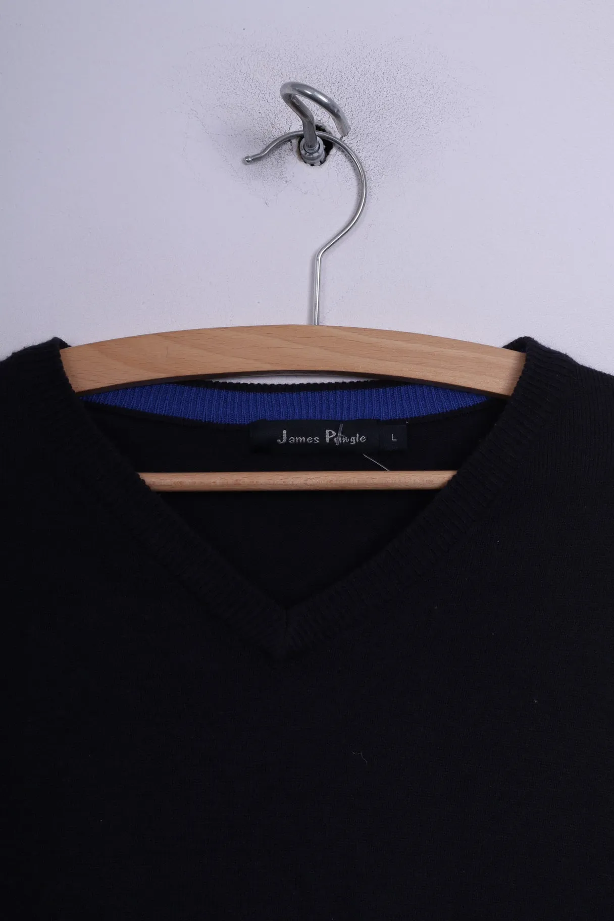 James Pringle Mens L Jumper Sweater Lightweight Navy V Neck