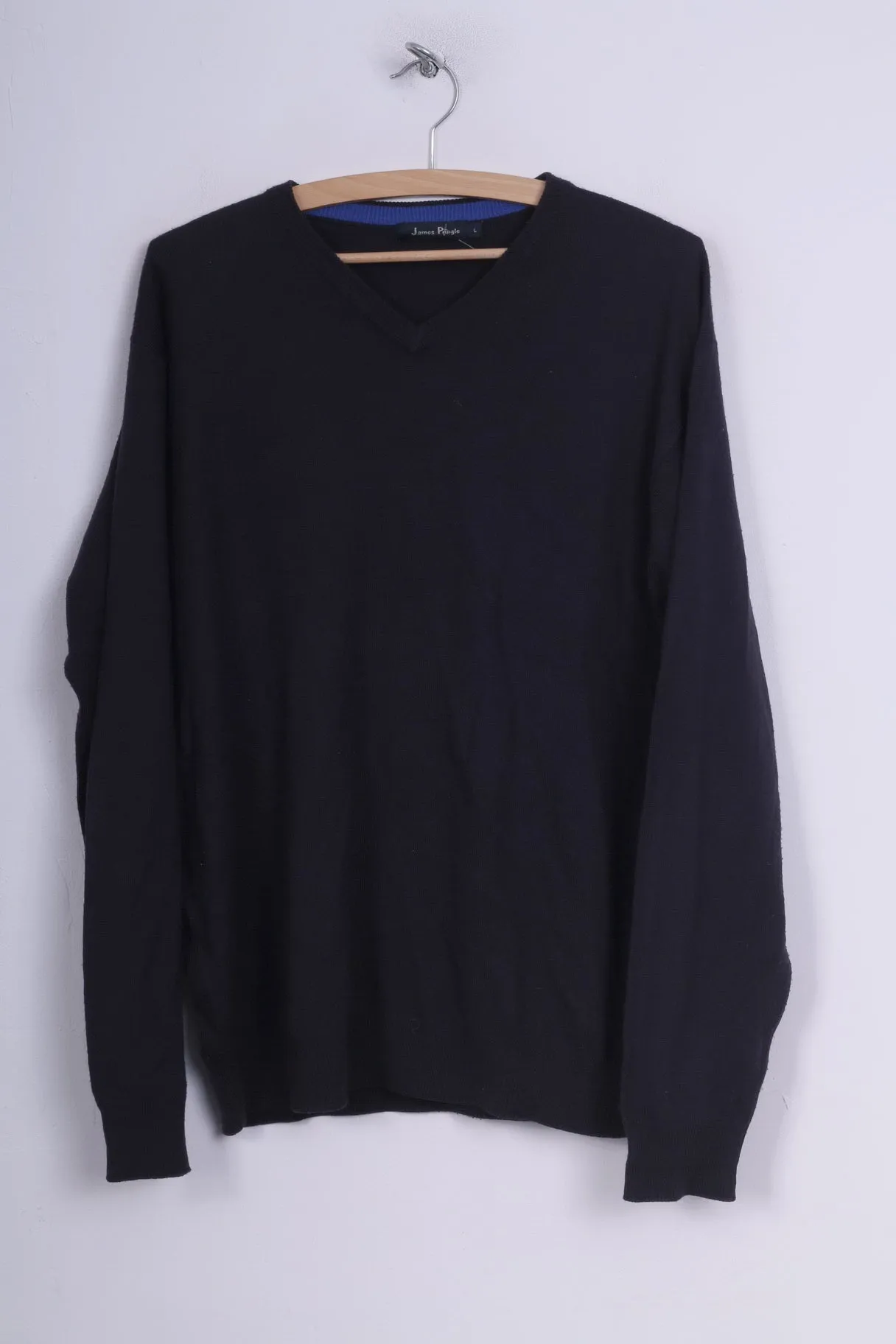 James Pringle Mens L Jumper Sweater Lightweight Navy V Neck