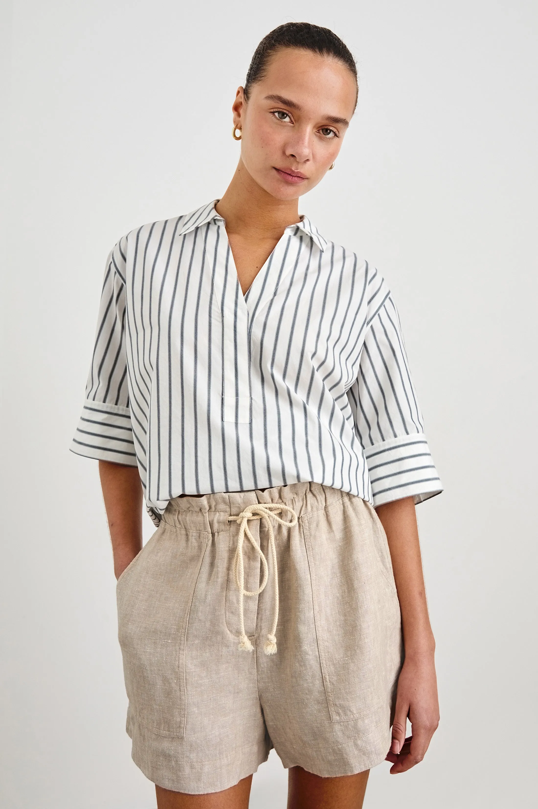 JUDA TOP - CHALK SLATE STRIPE Rails