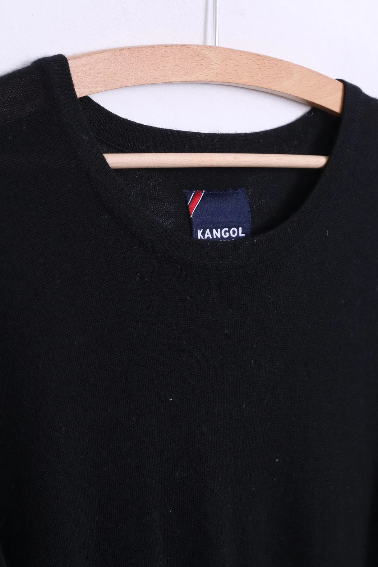 KANGOL Mens XL Jumper Sweater Crew Neck Black Wool